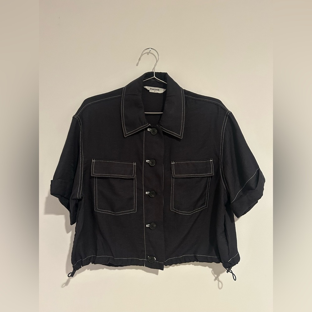 8 Seconds Black Button-Up Shirt with White Stitching